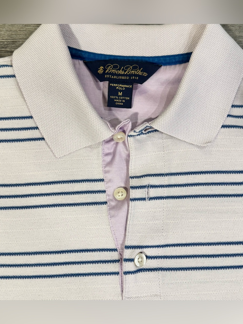 NWOT Brooks Brothers Baby Pink & Lavendar with Blue Stripes Polo Medium